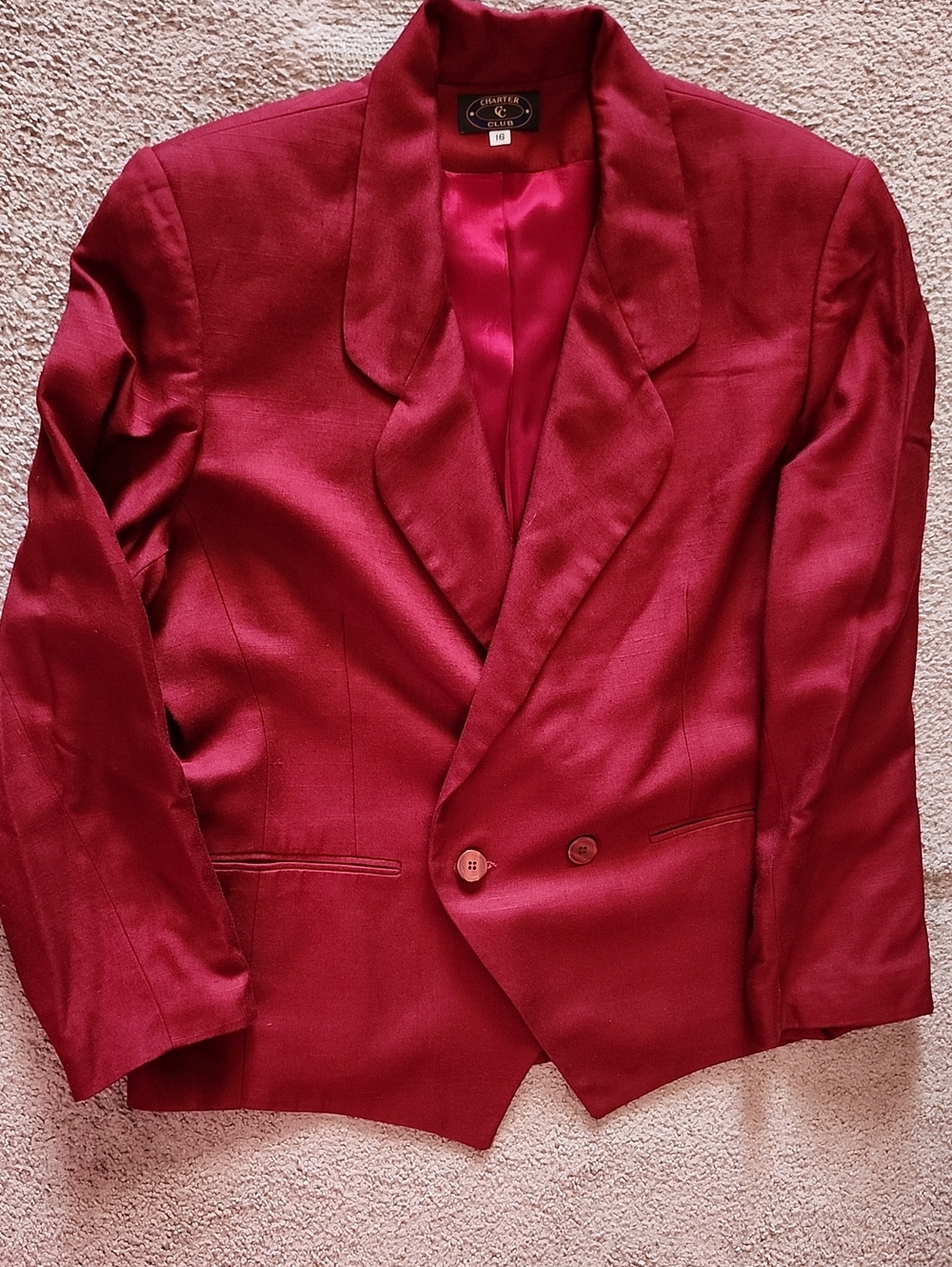 Women's Charter Club Maroon Double-Breasted Fitted Blazer